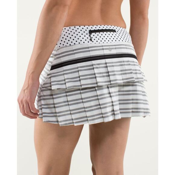 Lululemon White + Black Polka Dot Stripe Pace Setter Skort - Picture 1 of 8